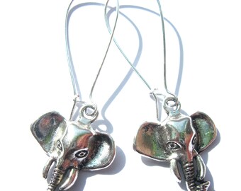 Silver Elephant Earrings Animal Head Wildlife Safari Silver Plated Nickel And Lead Free Boho Jewellery