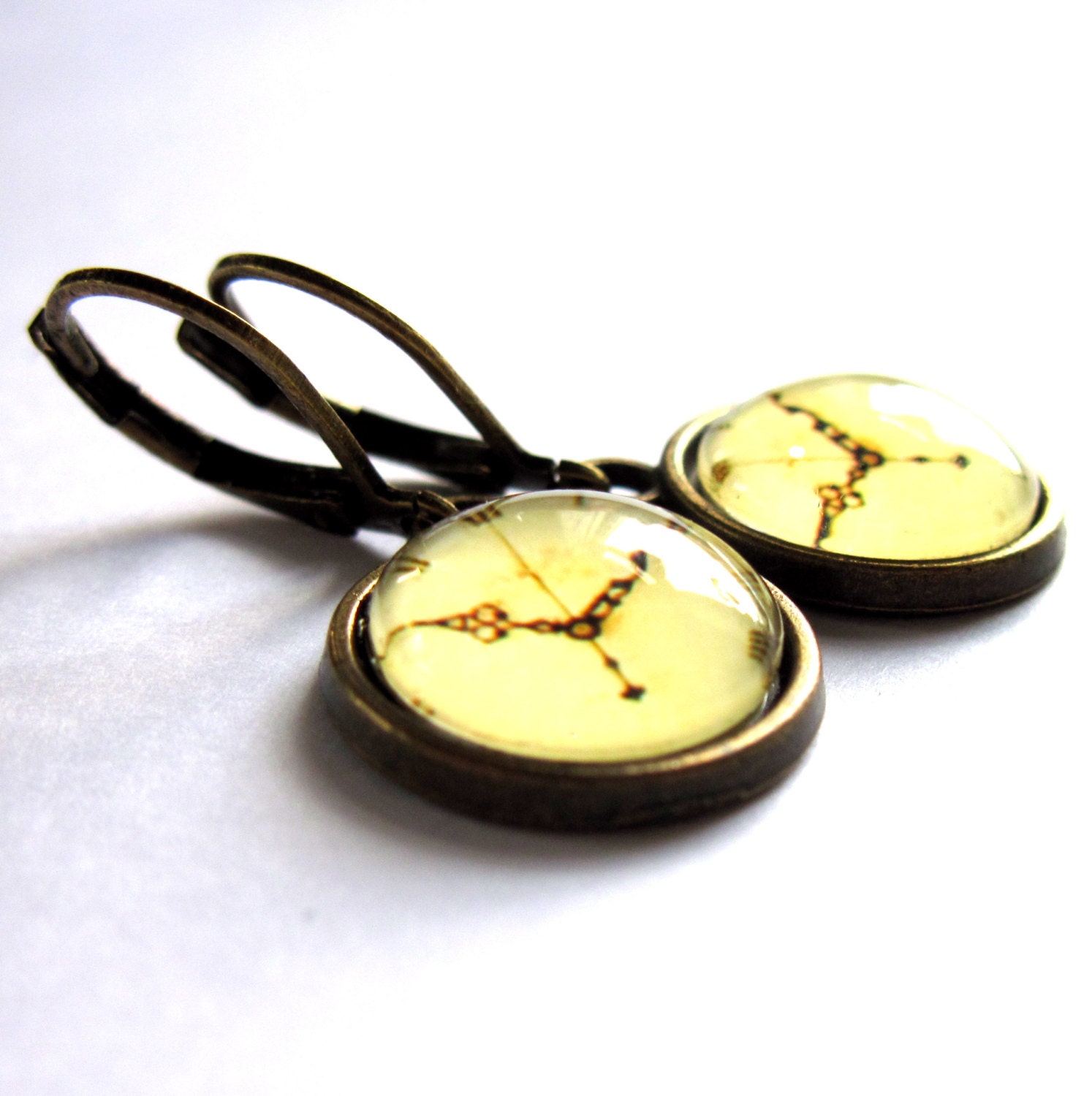 Clock Face Earrings Retro Sepia Glass Fashion Jewelry Etsy