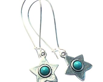 Star Earrings Turquoise Blue Silver Plated Boho Jewellery