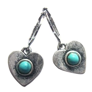 Turquoise Heart Earrings Leverback Silver Plated Nickel And Lead Free Boho Jewellery
