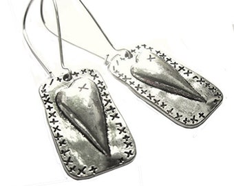 Silver Heart Hammered Earrings Textured Silver Plated Boho Jewellery