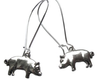Silver Pig Earrings Silver Plated Farmyard Animals Boho Jewellery