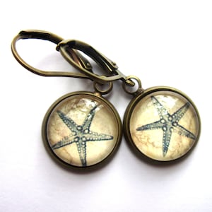 Starfish Leverback Earrings Vintage Style Glass And Bronze Boho Jewellery