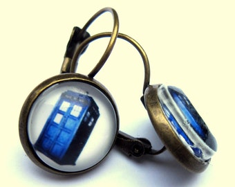 Tardis Doctor Who Earrings Blue Phone Box Glass Fashion Jewelry