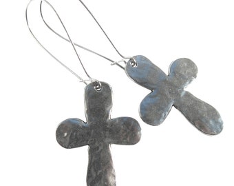 Easter Crucifix Silver Plated Earrings Textured Silver Cross Boho Jewellery