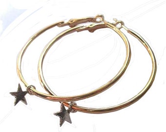 Rose Gold Plated 48 mm Diameter Hoops Earrings With Silver Plated Star Boho Jewellery