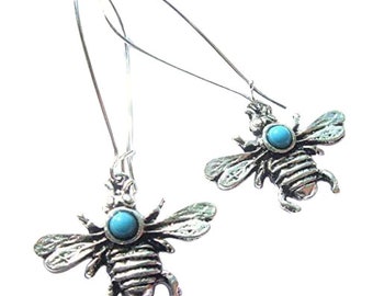 Silver Bee Earrings Turquoise Resin Silver Plated Nickel And Lead Free Boho Jewellery