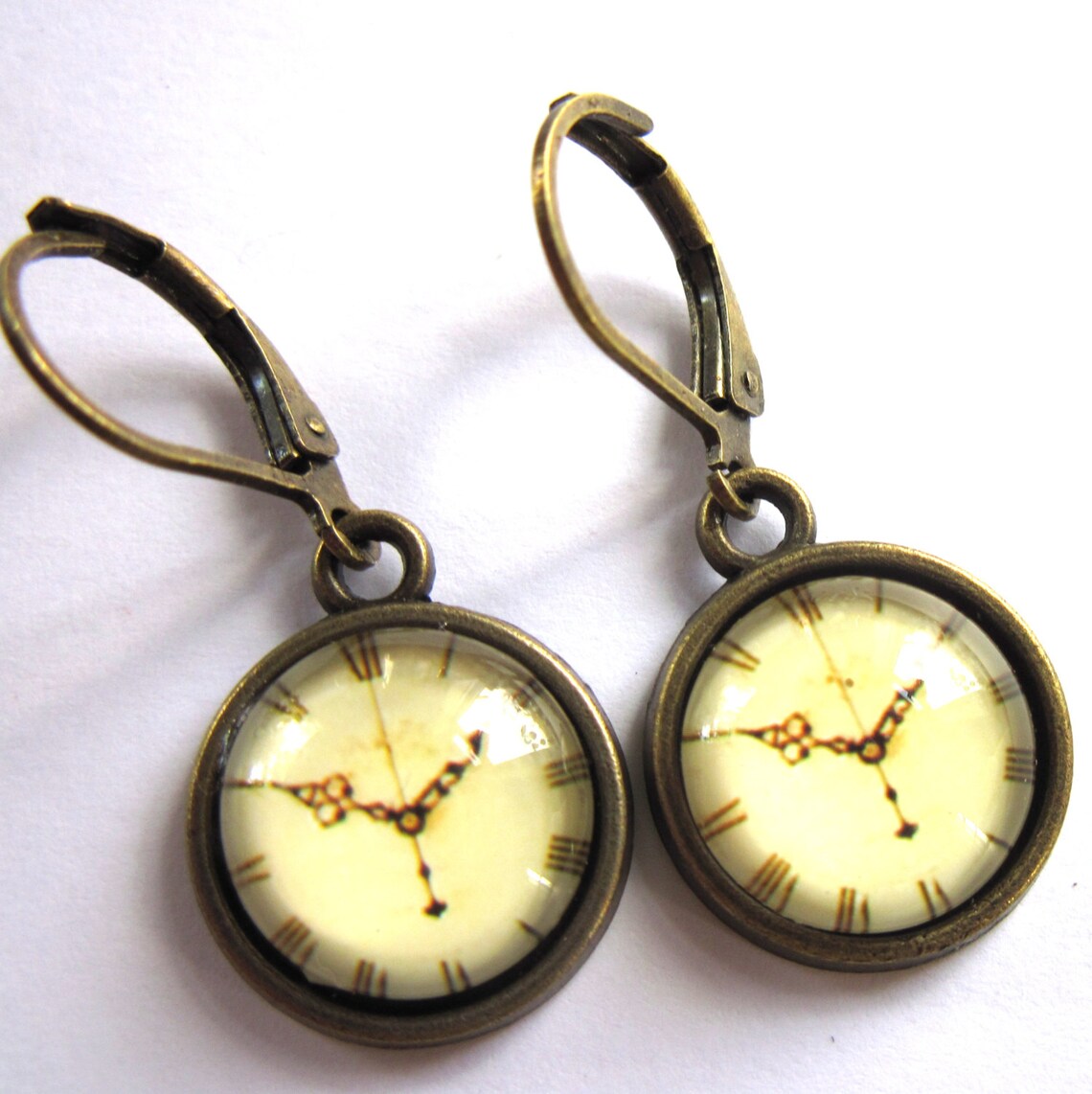 Clock Face Earrings Retro Sepia Glass Fashion Jewelry Etsy