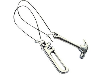 Silver Hammer And Saw Mismatched Earrings DIY Tools Silver Plated Quirky Boho Jewellery