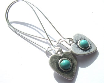 Silver Heart Earrings Turquoise Resin Silver Plated Nickel And Lead Free Boho Jewellery
