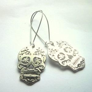 Silver Sugar Skull Earrings Silver Plated Dangle Boho Halloween Jewellery image 4