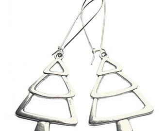 Silver Christmas Tree Earrings Silver Plated Festive Xmas Stocking Filler Boho Jewellery