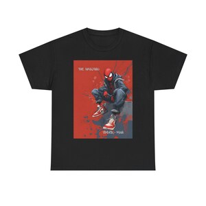 Spider-Man Miles Morales Artwork Tee | Red Graphic Comic Illustration image 1