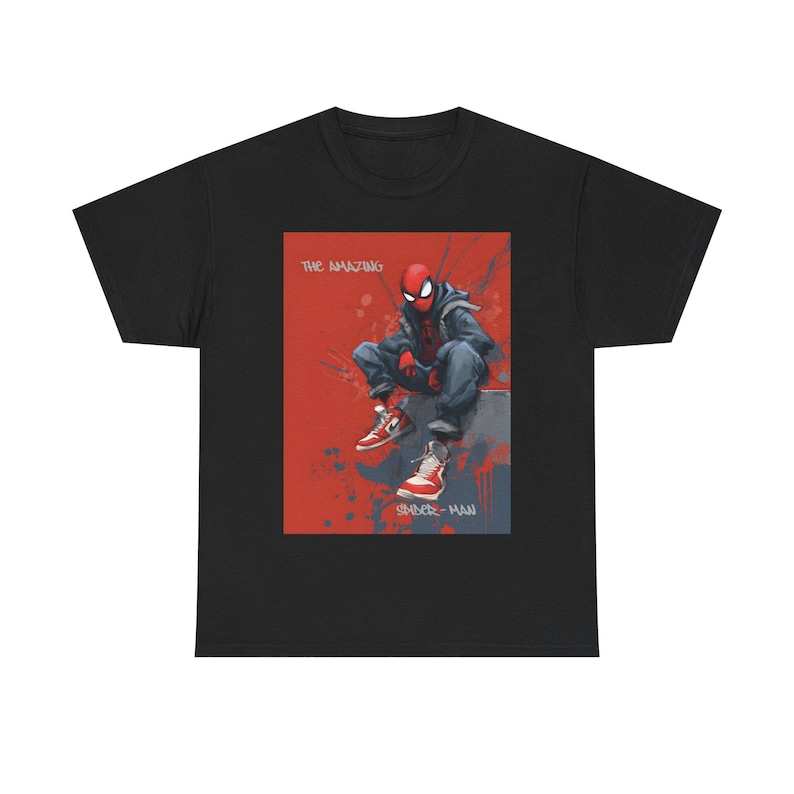 Spider-Man Miles Morales Artwork Tee | Red Graphic Comic Illustration image 1