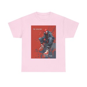 Spider-Man Miles Morales Artwork Tee | Red Graphic Comic Illustration image 11