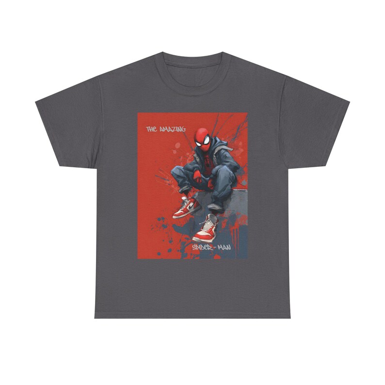 Spider-Man Miles Morales Artwork Tee | Red Graphic Comic Illustration image 9