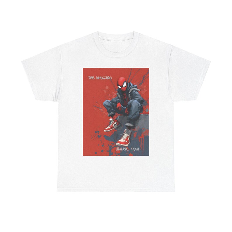 Spider-Man Miles Morales Artwork Tee | Red Graphic Comic Illustration image 7