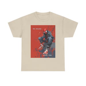 Spider-Man Miles Morales Artwork Tee | Red Graphic Comic Illustration image 3