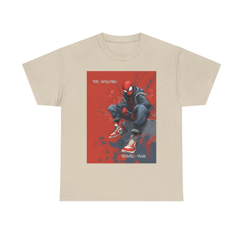 Spider-Man Miles Morales Artwork Tee | Red Graphic Comic Illustration image 3