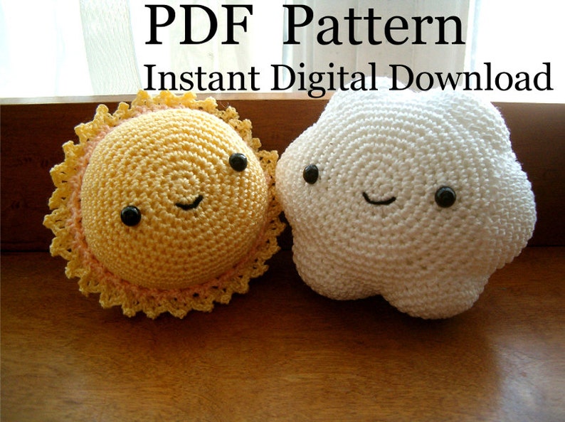 Instant Digital Download PDF Crochet Pattern Sun & Cloud image 1