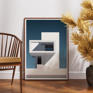 Modern minimalist architecture wall art | Architecture poster | Mediterranean minimalist architecture | House art
