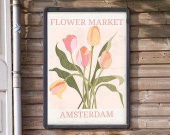 Amsterdamer Blumenmarkt Poster: Holland Tulpen Botanische Kunst