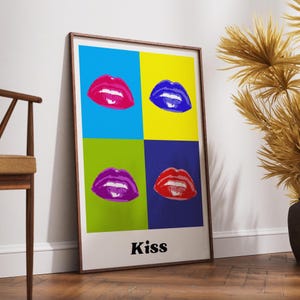 The Kiss pop art vibrant lips poster | Pop Art kiss lips print  | Lips Minimalist Pop Art Culture Iconic Poster | Downloadable wall art