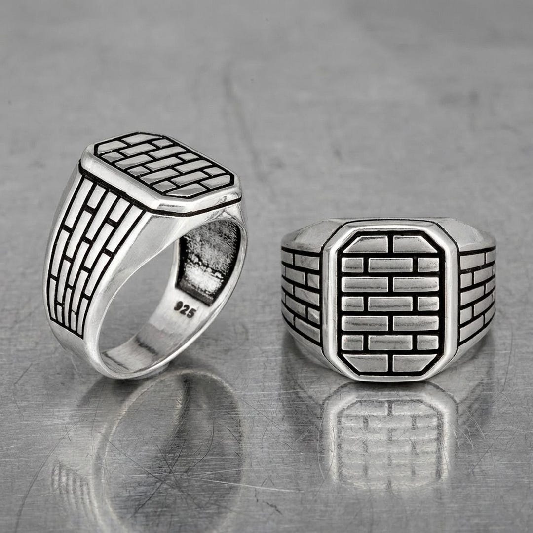Minimalist Signet Ring With Brick Motif – 925 Sterling Silver - Etsy