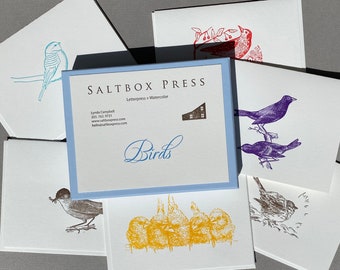 BIRDS,  An assortment of set of 6 letterpress cards.