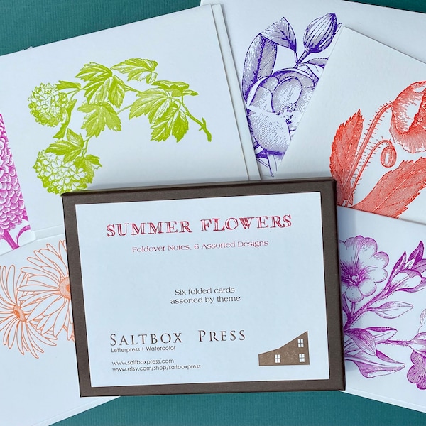 Summer Flowers, An assortment of 6 letterpress cards.