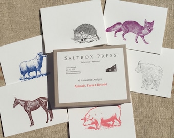 Animals Farm and Beyond, An assortment of 6 letterpress cards.
