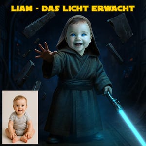 Foto infantil digital personalizada – Bebé como héroe (Star Wars, jinete, policía, futbolista) – Descargar – Regalo para niño