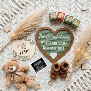Grand Finale Pregnancy Announcement, Editable Last Baby 2nd 3rd Child Template, Digital Boho Bear Heart, Pregnancy Announcement to Husband