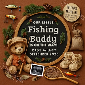 Fishing Pregnancy Announcement • Digital Baby Reveal Template • Editable Social Media Post • Fishing Buddy Baby Announcement