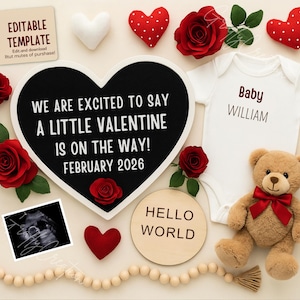 Our Little Valentine Baby Announcement | Digital Pregnancy Reveal | February Due Date | Neutral Valentine’s Day Baby Announcement Template