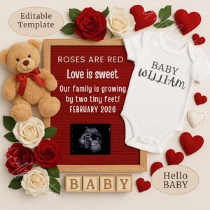 Valentine&#39;s Day Baby Announcement | Little Valentine Pregnancy Reveal | Editable Digital Download | Gender Neutral Template | Instant Invite