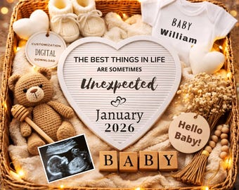 Pregnancy Announcement Digital Gender Neutral, Social Media Ultrasound Reveal Editable Canva Template, Unexpected Baby Announcement