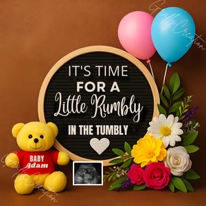 Winnie Schwangerschaftsankündigung Digitales Baby, Vorlage Geschlechtsneutrales kleines Honigspielzeug, Ankündigung niedlicher Pooh-Bär bearbeitbare soziale Medien