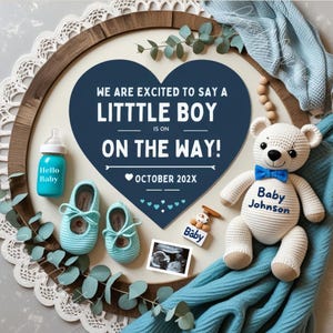 Boy Pregnancy Announcement, Social Media Baby Reveal, Blue Baby Gender Reveal, Little Boy on the Way, It&#39;s a Boy , Baby Boy Announcement