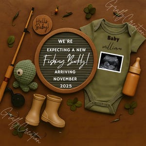 Simple Fishing Pregnancy Announcement Digital Template, Editable Cute Fishing Buddy Pregnancy Announce, Fishing Baby Reveal Social Media