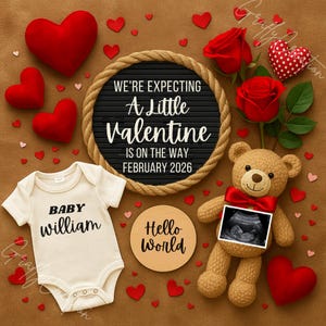 Valentine Pregnancy Announcement Digital, February Baby Reveal, Little Valentine On the Way, Gender Neutral Editable Boho Template