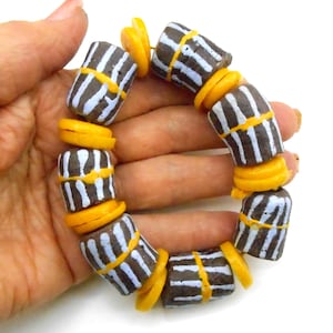 Large African Trade Beads - African Recycled Glass Beads - Brown/Blue/Gold