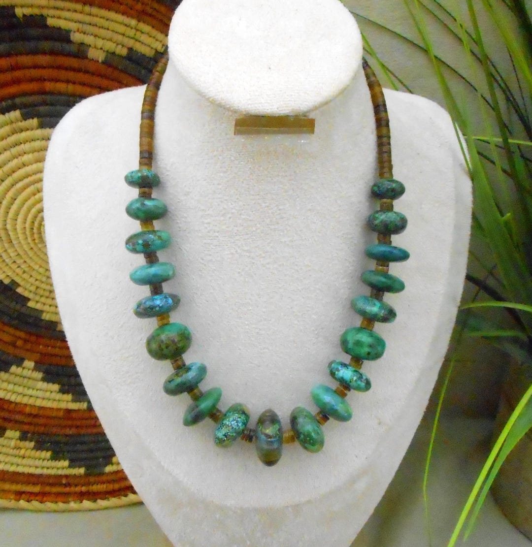 Turquoise Rondelle Necklace: Shell Heishi Beads, Southwest Boho Style ...