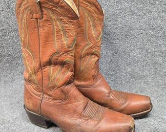 DOUBLE H Sonora Cowboy Boots Herren 9,5 D Braun Grün Square Toe 70s Brauchen Sie Arbeit
