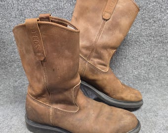 Vintage Red Wing 1105 Supersole Boots 11.5 D USA Mde Brown Leather Pecos Pull On