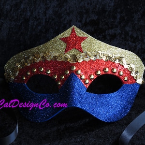 Superhero, Leather Mask, Womans Masquerade Mask, Gold Mask, Hero Mask, Masquerade Mask, Glitter Masks, Venetian Mask
