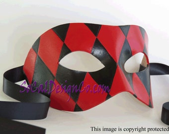 Mens Masquerade Mask - Black - Red - Leather Mask - Halloween Mask - Masquerade Mask - Leather Masks – Venetian Mask – Leather Mask