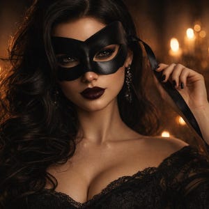 Handmade Black Leather Masquerade Mask – 'Angel' Venetian Design