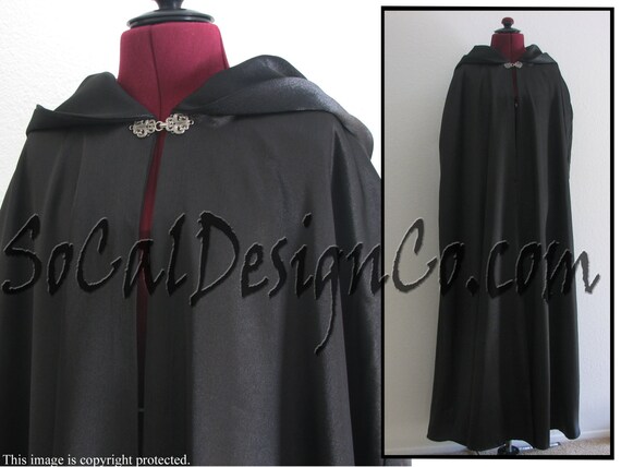 Black Full Length Hooded Cloak  with Full Lining