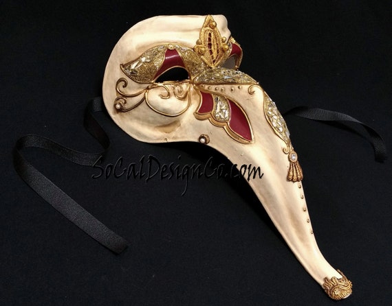 Vintage Gold Plague Doctor Venetian Mask Laser Cut Long-Nosed Masquerade Mask